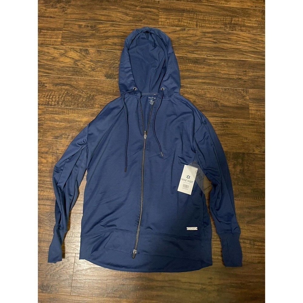 Nine West Active Blue Hoodie Jacket Top Zip Up Size Small NWT $68.